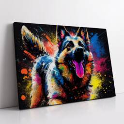 German Shepherd Abstract Dog Pet Animal Painting Splatter Wall Art, Framed Canvas Poster Print, Home Kitchen Office Room Decor, Gifts - thumbnail 2