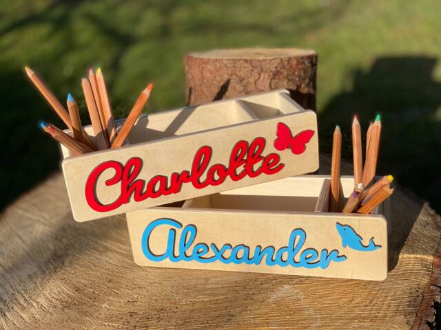 Desk Hero With Name & Symbol, Personalized Pencil Holder For Children, School Enrollment Gift, Abc Shooter - image 1