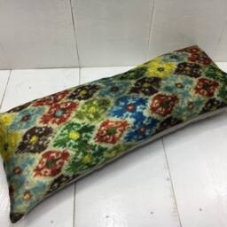 Silk Ikat Lumbar Pillow Cover, Handwoven Accent Cushion - 10x24 - thumbnail 4