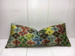 Silk Ikat Lumbar Pillow Cover, Handwoven Accent Cushion - 10x24