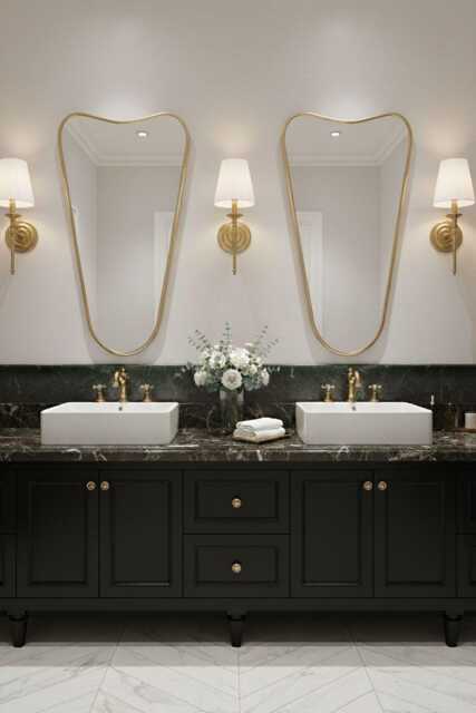 Brass Bathroom Mirror - Curved Modern Vanity - image 1