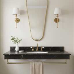 Brass Bathroom Mirror - Curved Modern Vanity - thumbnail 2