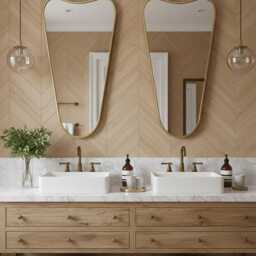 Brass Bathroom Mirror - Curved Modern Vanity - thumbnail 3
