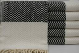 "White & Black Towel, 100cmx160cm, Herringbone Towel, Ultra Soft Towel, Turkish Towel, Spa Towel, Bath Towel, 40""x63"