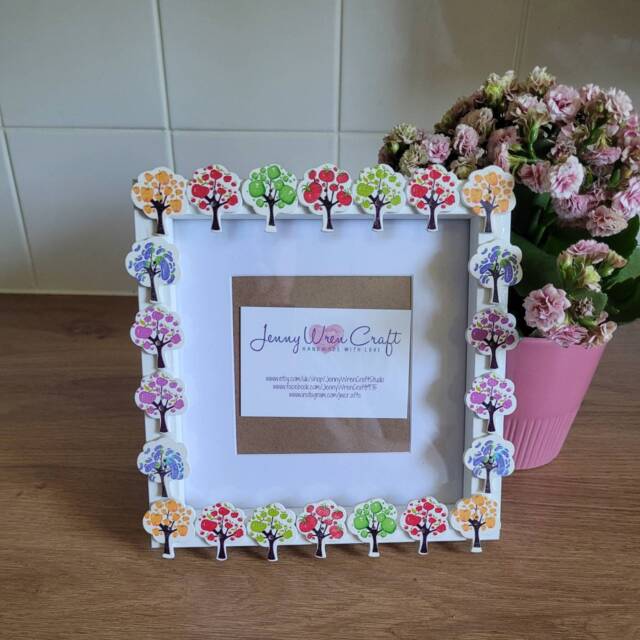 Colourful Wooden Tree Button Square Photo Frame 6 X Inches - image 1
