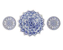 3 Ceramic Circle Wall Art With Ethnic Design For Garden Deco, Mandala Art, Outdoor Hanging Decorative Tiles, #2 Blue - thumbnail 1