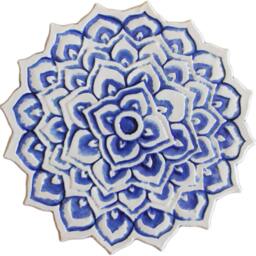 3 Ceramic Circle Wall Art With Ethnic Design For Garden Deco, Mandala Art, Outdoor Hanging Decorative Tiles, #2 Blue - thumbnail 2
