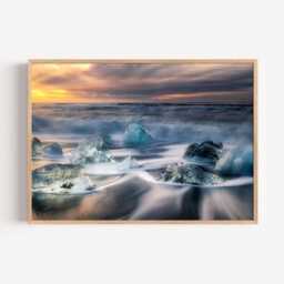 Diamond Beach Iceland Print, Glacier Ice Photography Wall Art, Nordic Coastal Decor - thumbnail 2