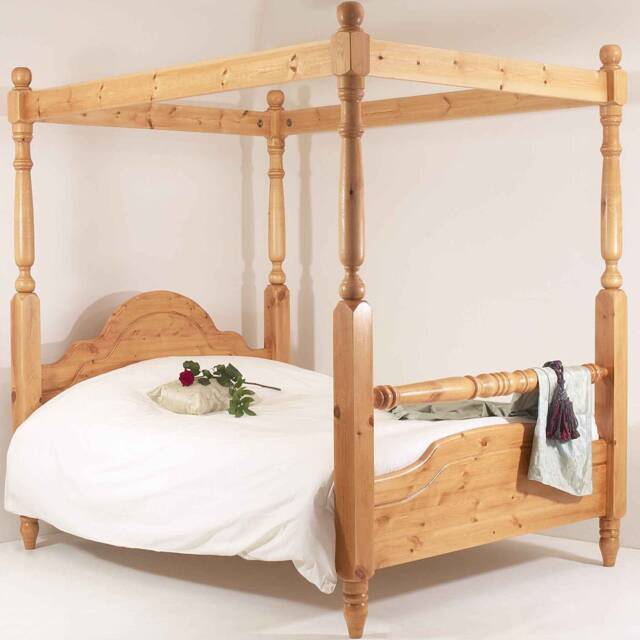 Solid Pine Classic Style Four Poster Bed With Rail End - 3Ft-6Ft Available - image 1