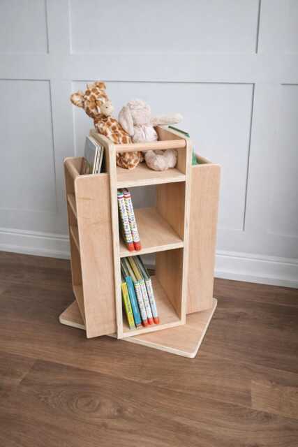 Standard Rotating Bookcase - Montessori Bookshelf Kids Toy Storage Nursery Furniture Baby Room Organizer Sustainable Hardwood - image 1
