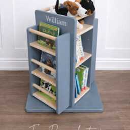Rotating Montessori Bookshelf - Sustainable Hardwood Nursery Toy Storage - thumbnail 3