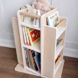 Rotating Montessori Bookshelf - Sustainable Hardwood Nursery Toy Storage - thumbnail 4