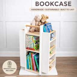Rotating Montessori Bookshelf - Sustainable Hardwood Nursery Toy Storage - thumbnail 2