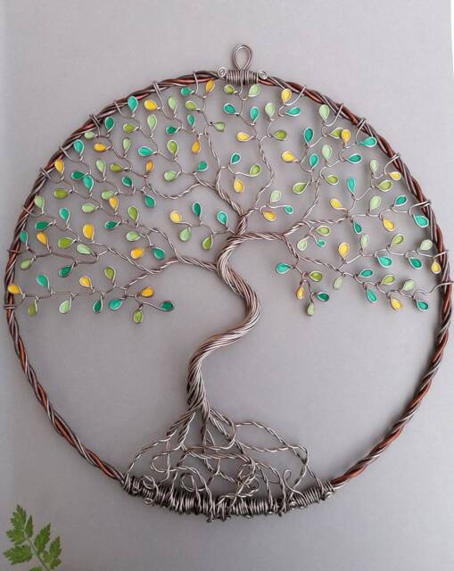 Tree Of Life Decoration. Light Brown Aluminium Wire. Handmade. Original Gift. Nature. Gift For Her. Celtic. Boho - image 1