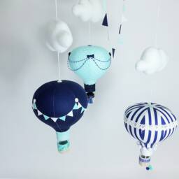 Hot Air Balloon Baby Mobile, Navy Blue, Aquamarine Nursery Decor - thumbnail 2