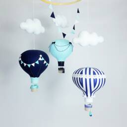 Hot Air Balloon Baby Mobile, Navy Blue, Aquamarine Nursery Decor - thumbnail 1