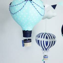 Hot Air Balloon Baby Mobile, Navy Blue, Aquamarine Nursery Decor - thumbnail 4