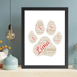 Pet Paw Print Word Art, Paw Words Collage Print, New Puppy Gift Custom Name Cloud Dog Animal Lover Gift, Memorial Framed - thumbnail 2