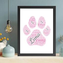 Pet Paw Print Word Art, Paw Words Collage Print, New Puppy Gift Custom Name Cloud Dog Animal Lover Gift, Memorial Framed - thumbnail 3