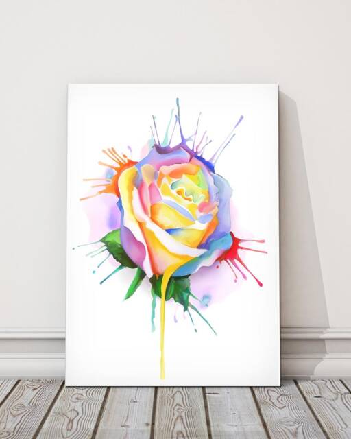 Rainbow Rose Watercolour Canvas - Vibrant Floral Wall Art Print Botanical Home Decor - image 1