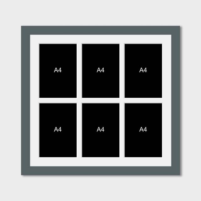 Large Multi Photo Frames - Holds 6 A4 Certificates/Photos 40mm Dark Grey Wood Frame - image 1