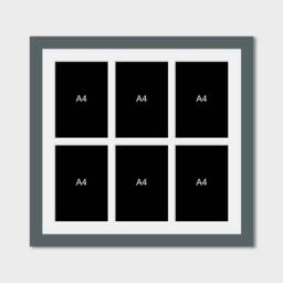 Large Multi Photo Frames - Holds 6 A4 Certificates/Photos 40mm Dark Grey Wood Frame