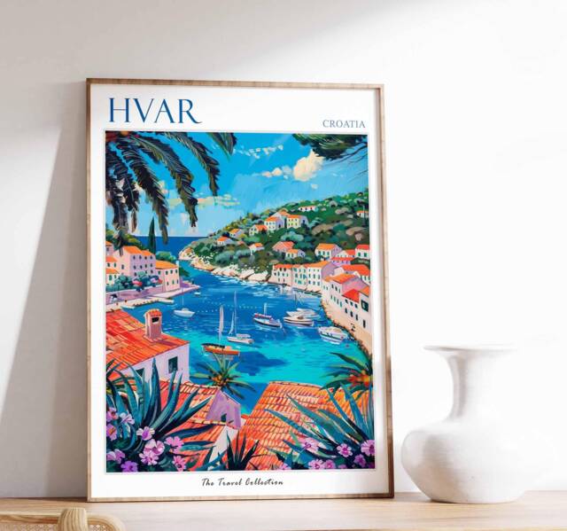 Hvar Croatia Travel Poster Coastal European Wall Art - image 1