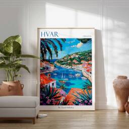 Hvar Croatia Travel Poster Coastal European Wall Art - thumbnail 2