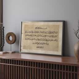 Ayatul Kursi Islamic Wall Art Print - Vintage Beige Landscape/Horizontal Edition Arabic Calligraphy - thumbnail 1