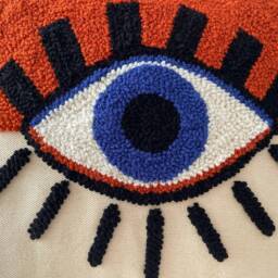Punch Needle Evil Eye Pillow Cover, Tufted Boho Cushion, Handmade Decorative Pillow, Home Decor, Gift For Her, 16x16 Inch - thumbnail 3