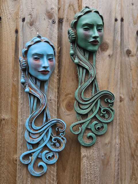 Emily, Art Nouveau Inspired Wall Art Hand Painted Distressed Green, Blue Or Grey Stone - image 1
