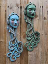 Emily, Art Nouveau Inspired Wall Art Hand Painted Distressed Green, Blue Or Grey Stone - thumbnail 1
