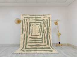 Handwoven Beni Ourain Wool Rug - Modern Green & Cream Abstract Moroccan Carpet - thumbnail 1