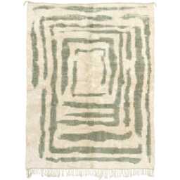 Handwoven Beni Ourain Wool Rug - Modern Green & Cream Abstract Moroccan Carpet - thumbnail 3