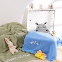 Hand-Embroidered Knit Baby Blanket, Personalized Name Receiving Shower Gift For Girl/Boy, Soft Breathable Cotton - thumbnail 2