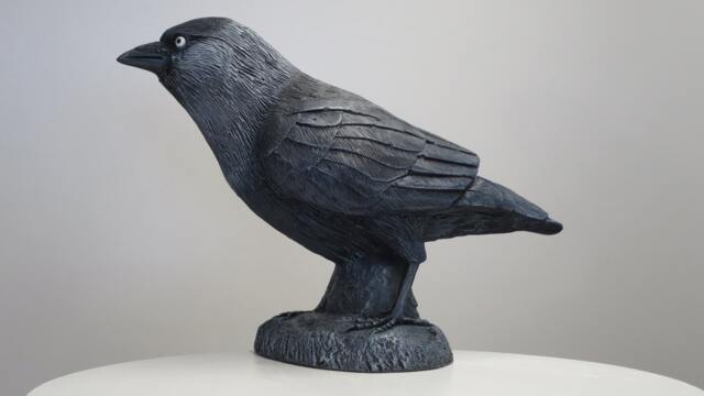 Jackdaw Bird Statue Hand Cast Resin Figurine - image 1