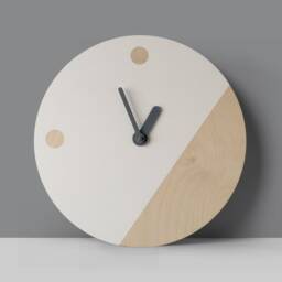 Scandi Wooden Wall Clock Minimalist White & Wood Dots Design Mid-Century Art Silent - thumbnail 2