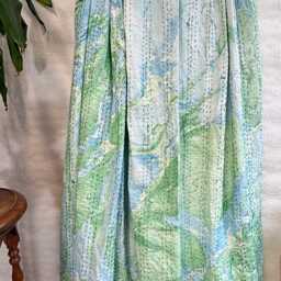Kantha Stitch Pure Cotton Reversible Bed/Sofa Bedroom Throw King Size Handmade Marble Dohar Summer Pretty Pastel Green Blue Ocean Hue - thumbnail 4