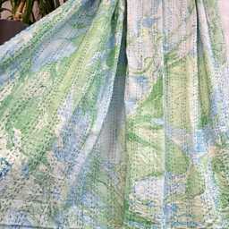 Kantha Stitch Pure Cotton Reversible Bed/Sofa Bedroom Throw King Size Handmade Marble Dohar Summer Pretty Pastel Green Blue Ocean Hue - thumbnail 2