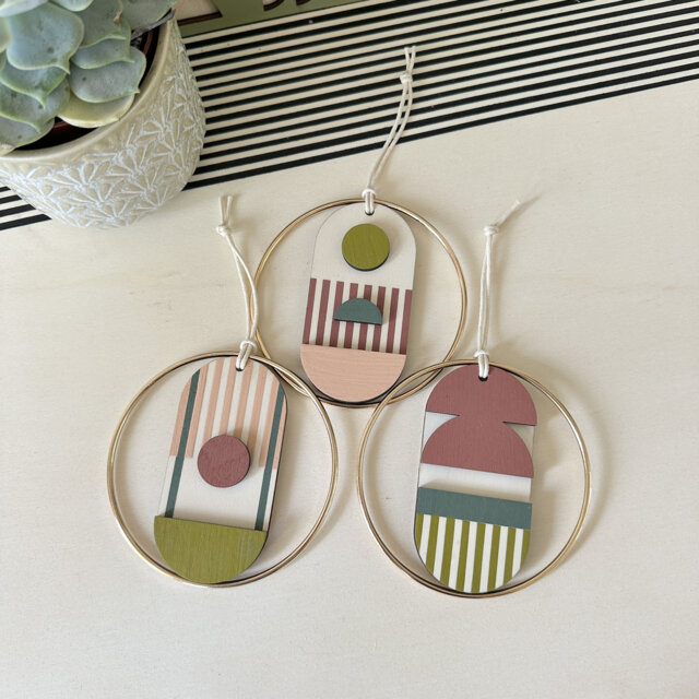 Geometric Christmas Tree Decoration - Mini Mid-Century Wall Art Little Wooden Contemporary Decor Xmas - image 1