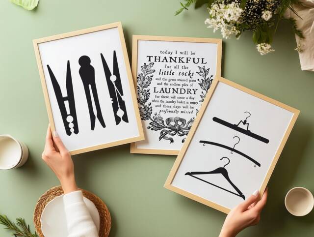 Laundry Wall Decor Art - Thankful For Little Socks Hanger Clothespin Set Of 3 Farmhouse Room Print, Framed Print Or Canvas Sign - image 1