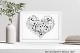 Personalised Pet Loss Heart Word Art Print, in Memory, Memorial Gift, Custom Wall Framed Picture, Present For Dog, Cat Owner Nl - thumbnail 1
