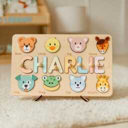 Baby Girl Name Puzzle, Personalized Puzzle With Farm Animals, 3 Years Old, Christmas Gifts For Kids, Wooden Toddler Toys, Montessori Board - thumbnail 3