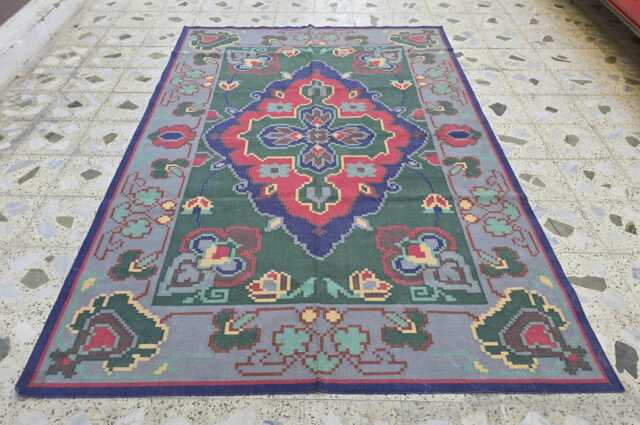 Handmade Afghan Satranji Rug Turkmen Geometric Wool Rug, 6.2x8.8Ft - image 1