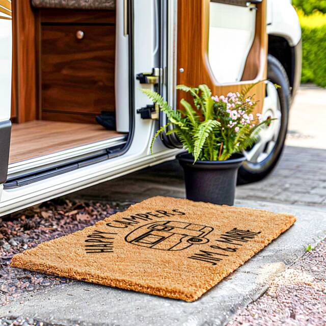 Happy Campers Custom Coir Doormat - Welcome Mat With Camping Names Personalized Campervan Rug Home Decor Camper Accessories - image 1