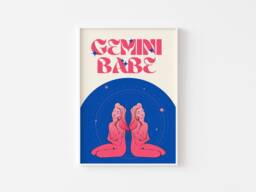 Gemini Star Sign Print - Gemini Babe, Zodiac Art, Colourful Astrology Poster, Retro Sign, Bright Bold Pastel, Y2K 90's, Funky Groovy - thumbnail 1