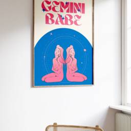 Gemini Star Sign Print - Gemini Babe, Zodiac Art, Colourful Astrology Poster, Retro Sign, Bright Bold Pastel, Y2K 90's, Funky Groovy - thumbnail 2