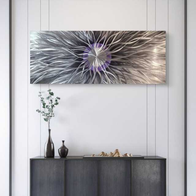 Optics. Modern Abstract Metal Wall Art, Silver, Purple & Grey, Indoor/Outdoor - image 1