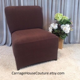 Slipcover Brown Suede Stretch Chair Cover For Armless Chair, Slipper Accent Parsons Side - thumbnail 2