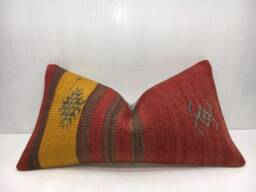 Vintage Kilim Lumbar Pillow, Handwoven Turkish Pillow Cover - 12x24 - thumbnail 1